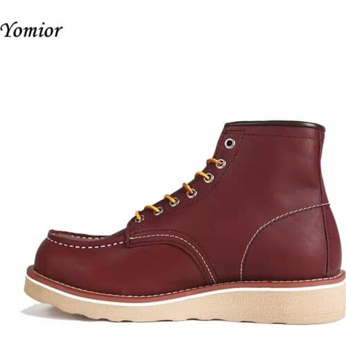 2019 New Women Spring Summer Casual Shoes Round Toe Cow Leather Wedges Red Boots Vintage Military Motorcycle Boot Vacation