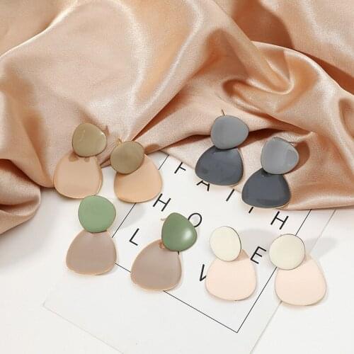 2020 New Design Sense French Morandi Color Simple Temperament Geometric Wild Earrings Retro Hong Kong Style Earrings