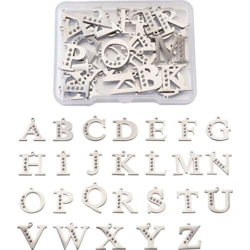 26pcs/set 304 Stainless Steel Letter Pendant Rhinestone Settings Alphabet Letter A~Z for Jewelry Making Fit For 1.6mm Rhinestone
