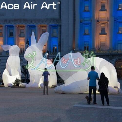 4 m L/H giant white inflatable lighting rabbits in different poses for indoor/outdoor display decorations