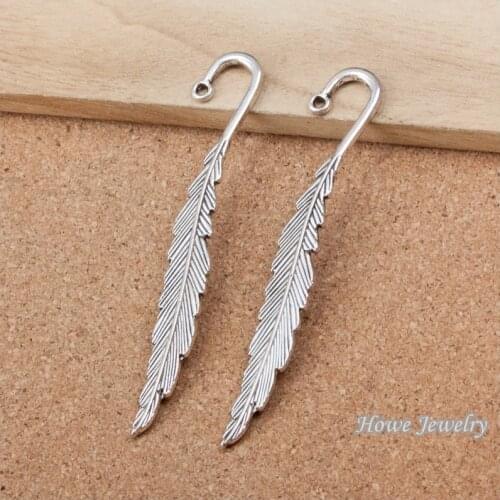 5 pcs leaf shape bookmark pendant Antique silver alloy Pendant european Style jewelry findings B222