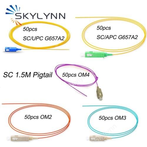 50PCS/BAG 1.5 Meter SC/UPC SC/APC SM MM OM2/OM3/OM4 0.9mm Tight Buffer LSZH Jacket Optical Fiber Pigtails