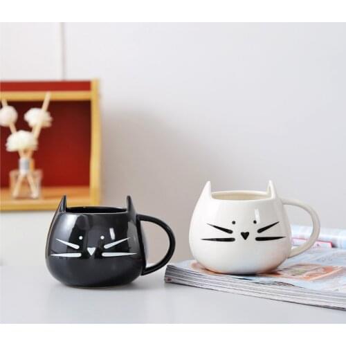 500ml Cute Black White Cat Mug Ceramic Couple Cup Tea Milk Coffee Cups Household Office Mugs For Birthday Present