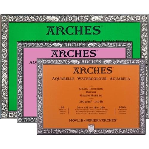Canson ARCHES Watercolor Paper Cotton Pulp 300g Professional Artist Painting Paper Coarse Medium Fine Grains 20Sheets