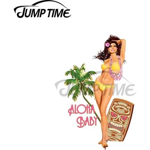 Jump Time 13 x 10cm For Aloha Hawaii Baby Pin Up Girl Car Stickers Car Accessories Decal Waterproof Sunscreen Trunk Decoration