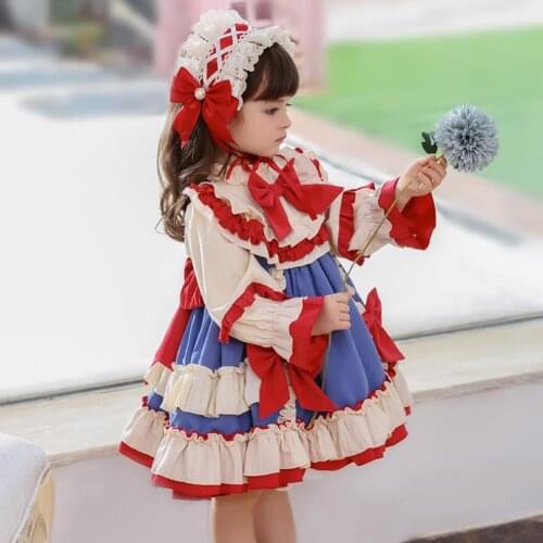 Birthday Baby Girl clothes Spanish Lolita Princess Dress Bow lace Stitching ball gown birthday party Easter dress for girls