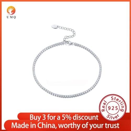 UMQ 925 Sterling Silver Tennis Anklets for Women AAAA Zirconia Bracelet on The Leg Wholesale Jeweler Tobilleras Mujer