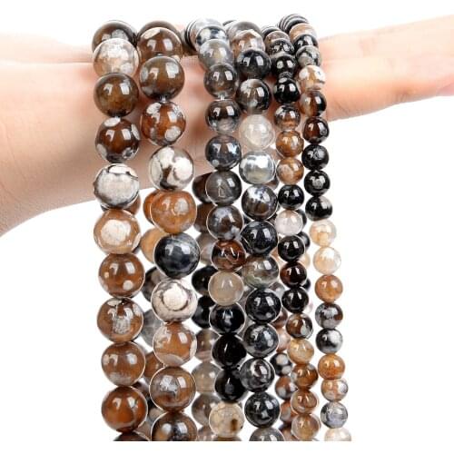 Coffee Fire Agates Natural Stone Beads Smooth Round Loose Spacer Beads for Jewelry Making Bracelet Necklace Accessories 6/8/10MM
