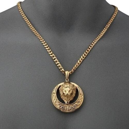Quick Selling New Style Nightclub Necklace Necklace Alloy Gold Lion Head Pendant Necklace Hiphop Accessories Crystal Pendant