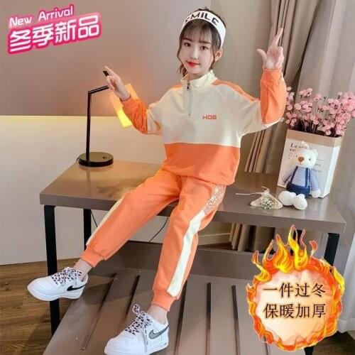 Childrens Tracksuit Wear Kids Autumn Winter Girls Sports T-Shirt + Pants Set 2 PcsTeenage Long Sleeves Letter Print Outfit Gift