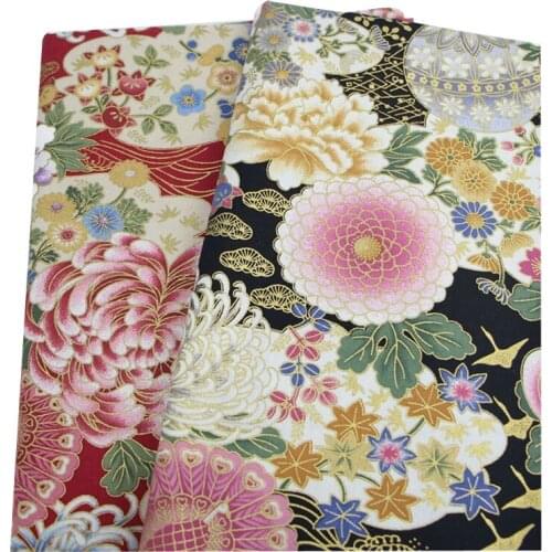 BLACK RED Elegant Mrigold Crysanthemum Flower 100% Cotton Bronzed fabrics for DIY Craft Quilting Handwork Home decor Bag Cushion