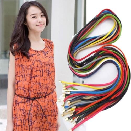 Elegant Hair Thin Waist Band Women Vintage Waist Leather Belt Candy Color Chain Belt For Women Waistband Dress Accessories