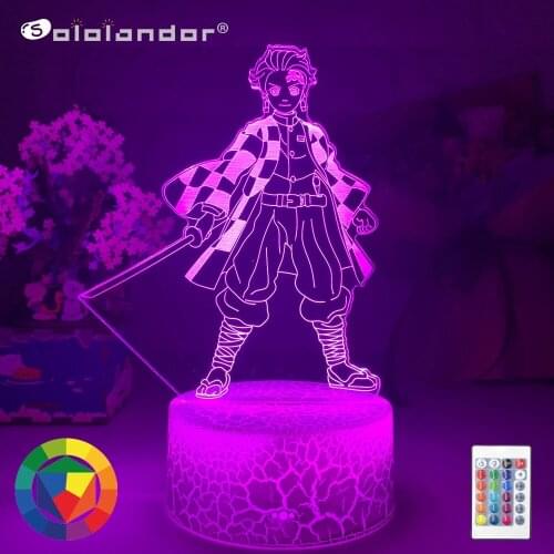 Kimetsu No Yaiba Tanjiro Kamado Figure Led Night Light for Kids Bedroom Decor Nightlight Child Desk 3d Lamp Demon Slayer Gift