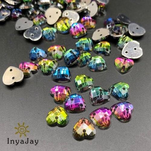 Inyajay Quality Sewing Crystal Flatback Rhinestones Sew On Stones Glass For DIY Crafts/Dresses/Clothes/Jewelry Heart Shape 8mm