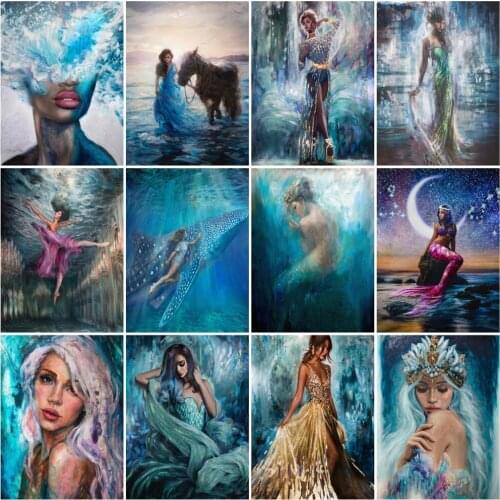 HUACAN Picture By Numbers Girl Figure Unique Gift Wall Art On Canvas Acrylic Painting By Numbers Moon For Living Room