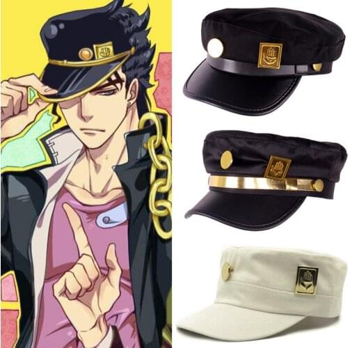 Bimaoxer Anime JoJos Bizarre Adventure Jotaro Kujo Joseph Army Military JOJO Cap Hat+Badge Animation around Jotaro Hat White