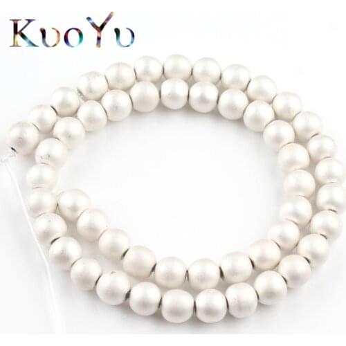 Sliver Plating Matte Natural Hematite Stone Beads Round Loose Spacer Beads For Jewelry Making Diy Bracelet Accessories 15"Inches