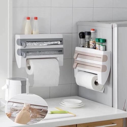 Kitchen Organizer Cling Film Sauce Bottle Storage Rack Tin Foil Paper Towel Holder Kitchen Shelf Hang Plastic Wrap Cutting