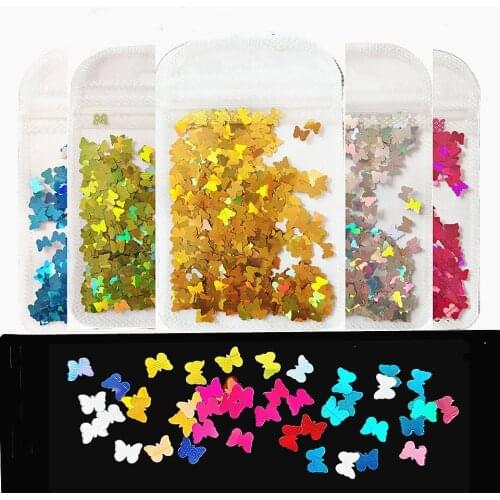 5mm Laser Butterfly Shape Nail Art Glitter Flakes 3D Fluorescence Nail Sequins Gel Polish Manicure Charms Nail Art Decorations