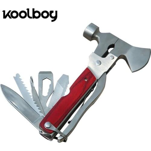 Multifunctional Mini Hammer Portable Stainless Steel Outdoor Camping Survival Axe knife+Screwdriver+Saw+Wrench+ Rasper Hand Tool
