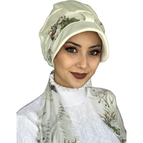 New Fashion Muslim Hijab Hijab Hijab Clothing Trend Scarf Bone Buckle Scarf Beanie Spring Summer Broken White Single Biritli Hat