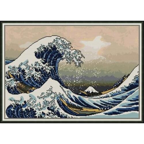 The Great Wave of Kanagawa cross stitch kit aida 14ct 11ct count printed canvas stitches embroidery DIY handmade needlework