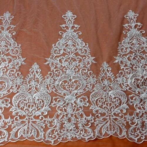 New fashion off white lace trim with sequins on netting embroidered wedding dress/evening dress lace trim by yard