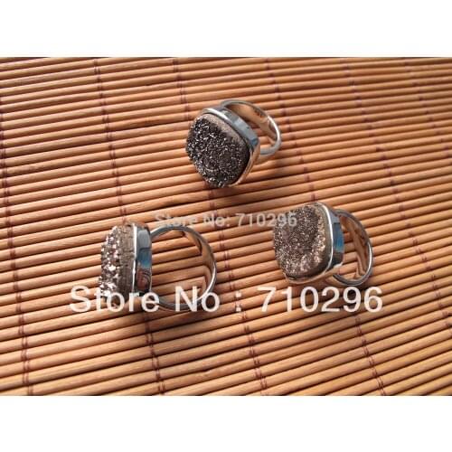 New Fashion Brass Ring Gem stone Agat e drusy Ring 3pcs/lot