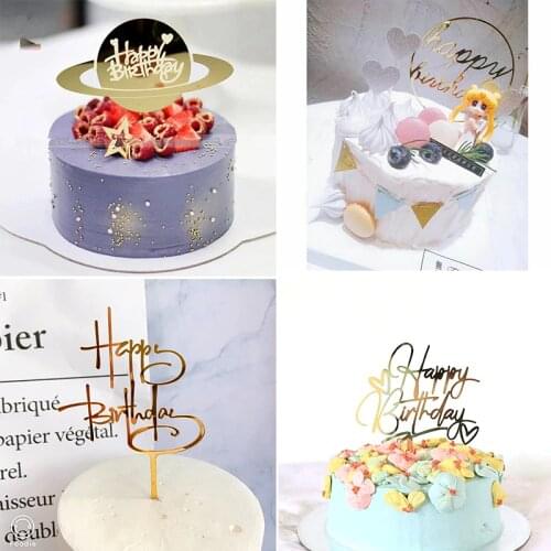 New Happy Birthday Acrylic Cake Toppers Creativity Birthday Cupcake Topper for Kids Birthday Party Cake Supplies Baby Shower