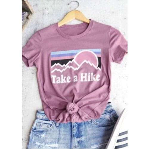 New Take A Hike Letter Printed Women T-Shirt Fashion O Neck Short Sleeve Top Tee Pink/Wine Red Girl Casual Tops T Shirt