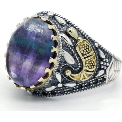 New style 925 sterling silver fluorite mens and womens ring spinel Turkish handmade jewelry ring