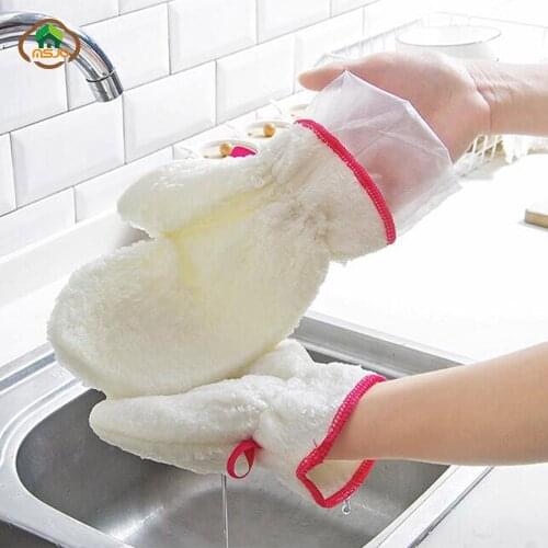 MSJO Dishwashing Gloves Kitchen Bamboo Cleaning Cloth Drying Microfiber Oil Proof Waterproof Household Gloves For Washing Dishes
