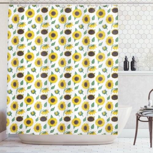Sunflower Botanical Shower Curtain Set Yellow Floral Love Motif Curtain for Bathroom Decor 12 Hooks Decorative Bath Accessory