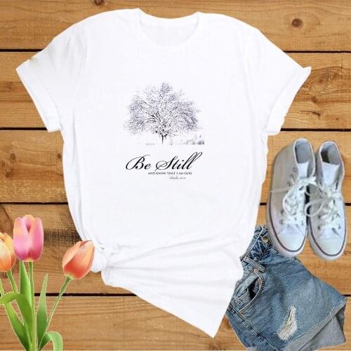 Psalm 46:10 - Be Still And Know That I Am God - T Shirts Women Flower Print Tees Tops Bible Verse Quotes Religious Christian
