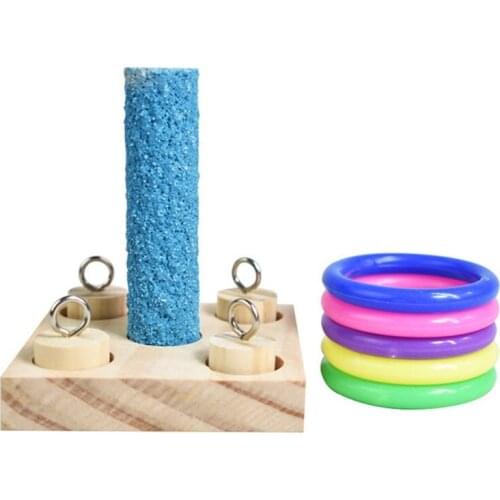 Birds Parrot Wooden Platform Plastic Rings Intelligence Training Chew Puzzle Toy H58C