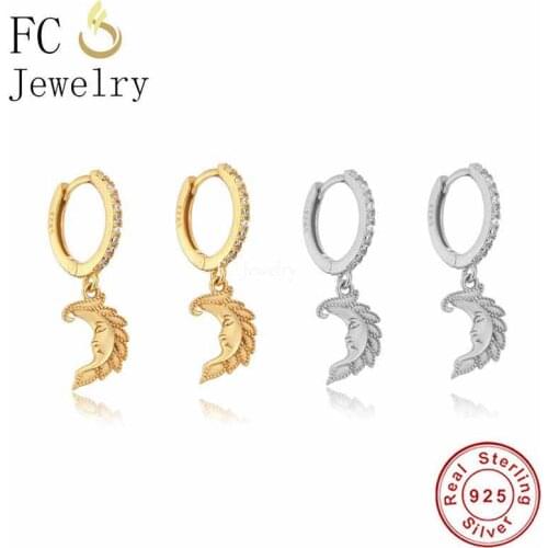 925 Sterling Silver Mystic Celestial Face Moon Piercing Hoop Earring For Women Girl Boucle D'oreilles Party Pendientes 2021 New
