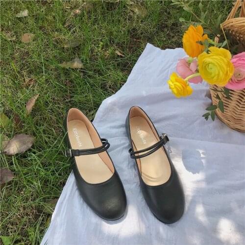 Retro round toe flat mary janes shoes woman brief solid shallow buckle casual loafers comfy soft soled non-slip sandals zapatos