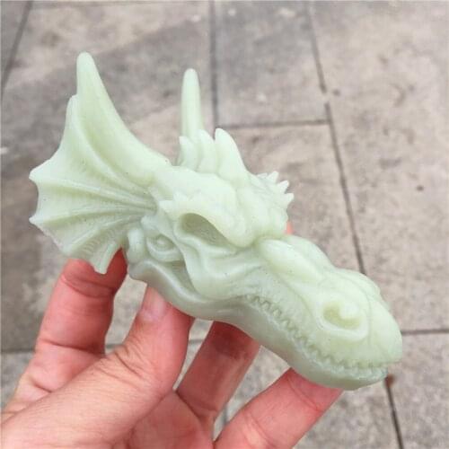 Amazing Luminous Stone Carved Dragon Head Statue Hand Carved Stone Glow In The Dark Healing Crystal Home Decoration Gift