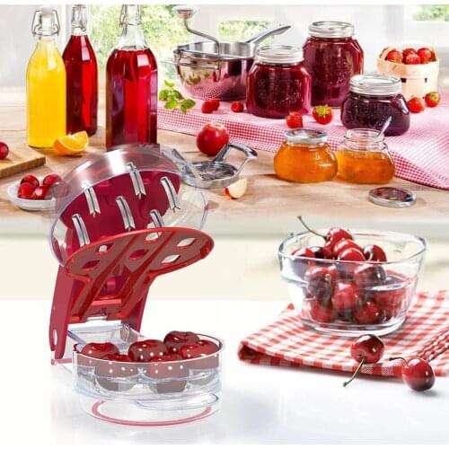 Cherry Corer Stainless Steel 6 Holes Cherry Seed Remover With Pit And Juice Container Creative Kitchen Gadgets