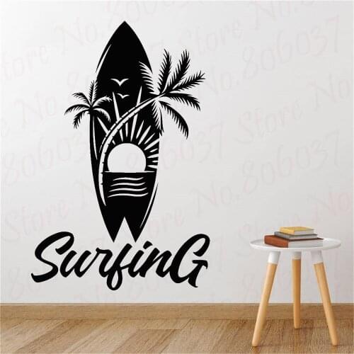 Water Sports Wall Decals Surf Surfing Board Palm Beach Sun Creative Pattern Vinyl Waterproof Wall Stickers Room Decor WL1997