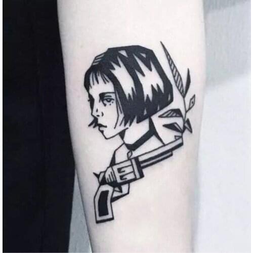 Waterproof Temporary Tattoo Leon brave Woman Warrior gun leaf Mathilda tatto flash tatoo fake tattoos for girl lady Women