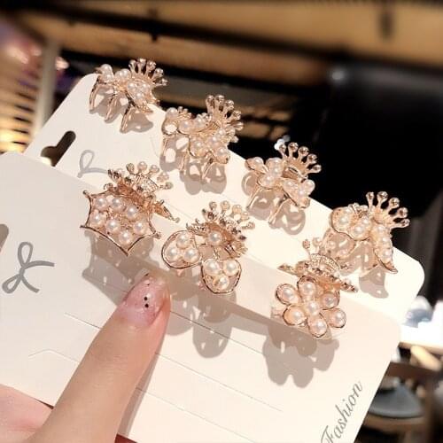Women Gorgeous Pearl Small Flower Hair Claw Clips Metal Butterfly Hairpins Hair Accessories for Girl Headdress Ornament