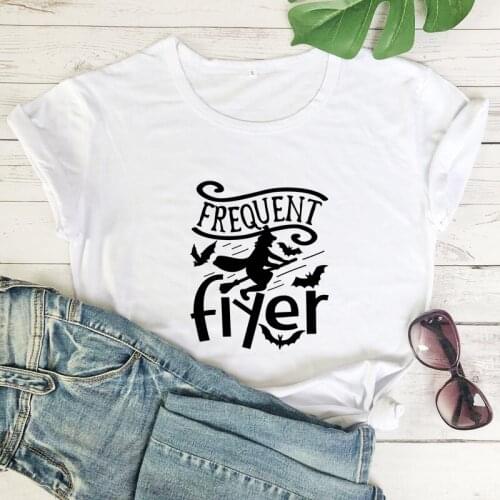 Frequent Flyer Autumn Women Graphic Halloween Party Top Tee Shirt Femme T-shirt Funny Witch Holiday Gift Tshirt