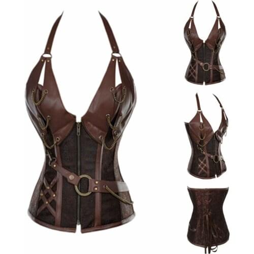 Halloween Costumes For Women Steampunk Corset Gothic Clothing Sexy PU Leather Buckle Corsets And Bustiers Cosplay Costume SL2501