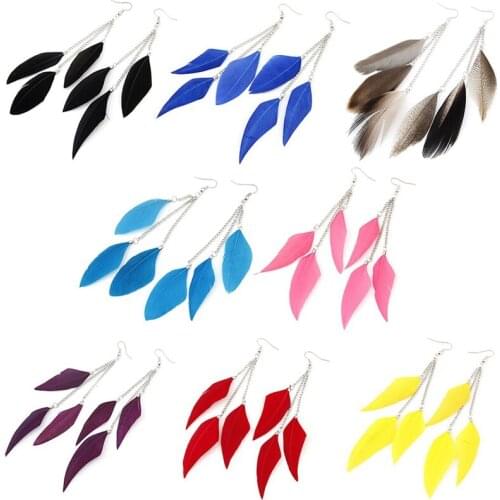 Women Charm Fashion Colorful Feather Earrings Tassel Ear Studs Long Dangle Jewelry
