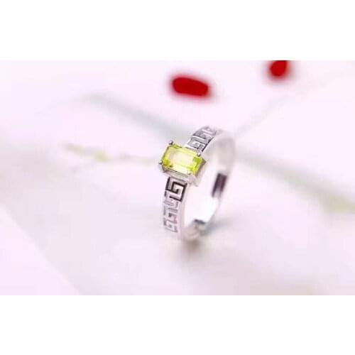 Natural green peridot gem Ring Natural olivine Ring S925 sterling silver trendy simple elegant Hollow women party gift Jewelry