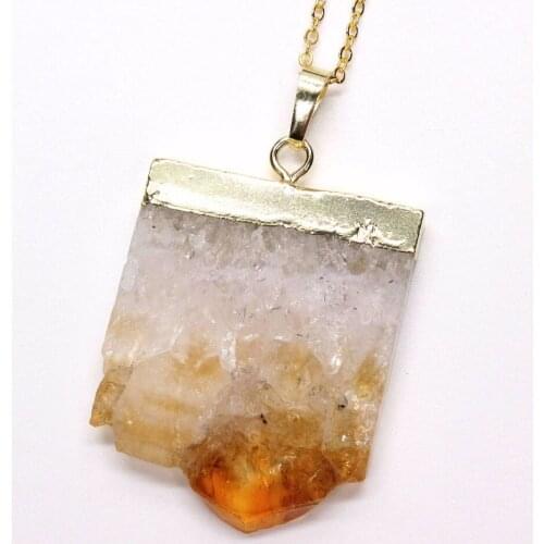 100-Unique Light Yellow Gold Color 1 Pcs Original Crystal Pendant Citrines Necklace With Chain Charm Jewelry