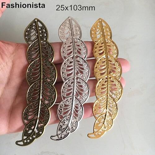 20 pcs - Large Leaf Pendant For Necklace or Earrings 25x103mm Metal Filigree Leaf Charms Jewelry-accessories Gold Bronze