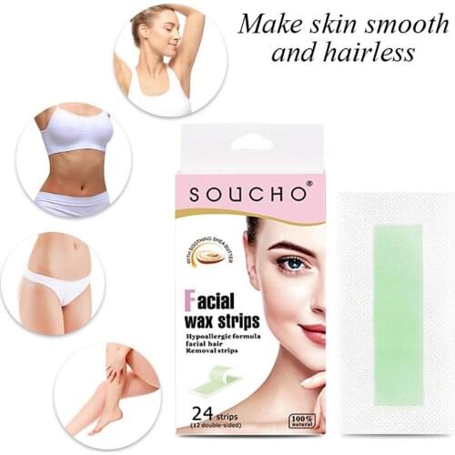 24pcs/box Hair Removal Wax Strips Skin Friendly Lip hairline chin Hair Removal for Women Men Facial Hair Smooth Clean Wax Paper