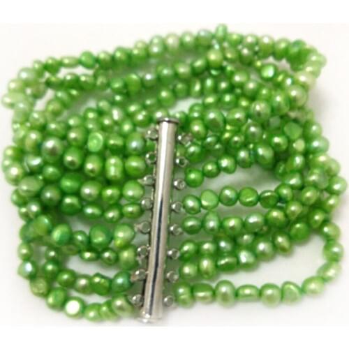 7.5 inches 8 Rows 6-7mm Green Natural Freshwater Nugget Baroque Pearl Bracelet